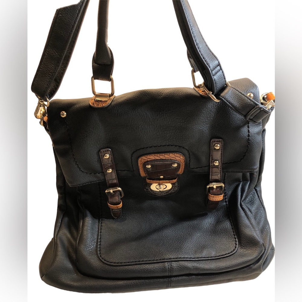 Black Rivet Messenger Bag/Backpack Many Pockets can be shoulder bag also